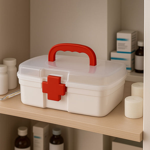 3-Compartment First Aid Box - Portable Medicine Storage with Detachable Tray & Transparent Lid